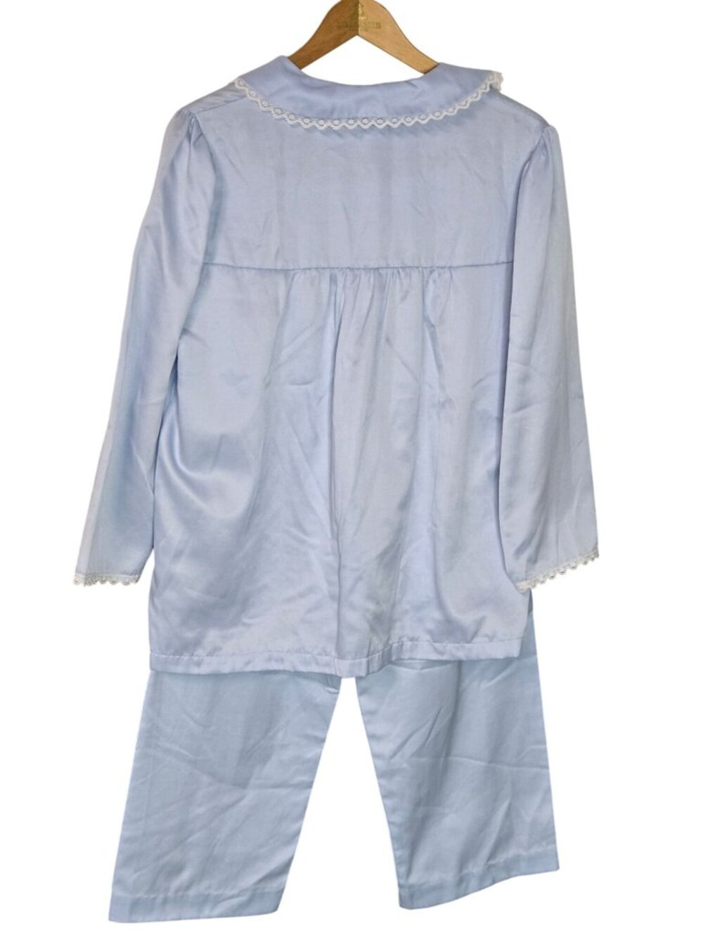 Women's Vintage Retro Barbizon Blue Pajama Set With Embroidered Collar Smocking - Picture 8 of 16